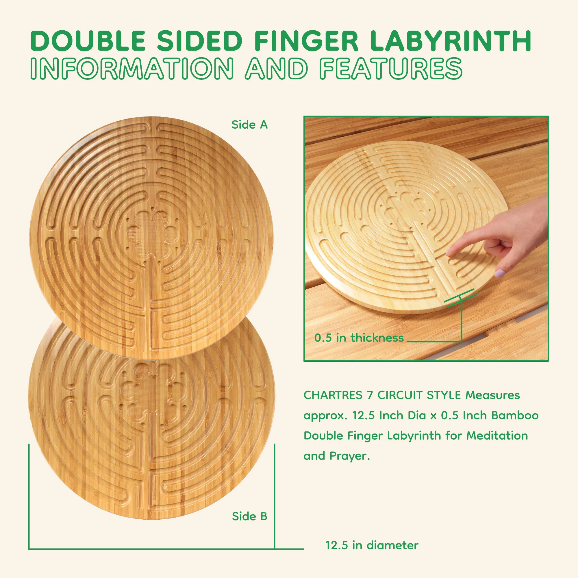 Bamboo Finger Labyrinth - 12.5" - 7 and 11 Circuit Cretan and Chartres Style - Image 12