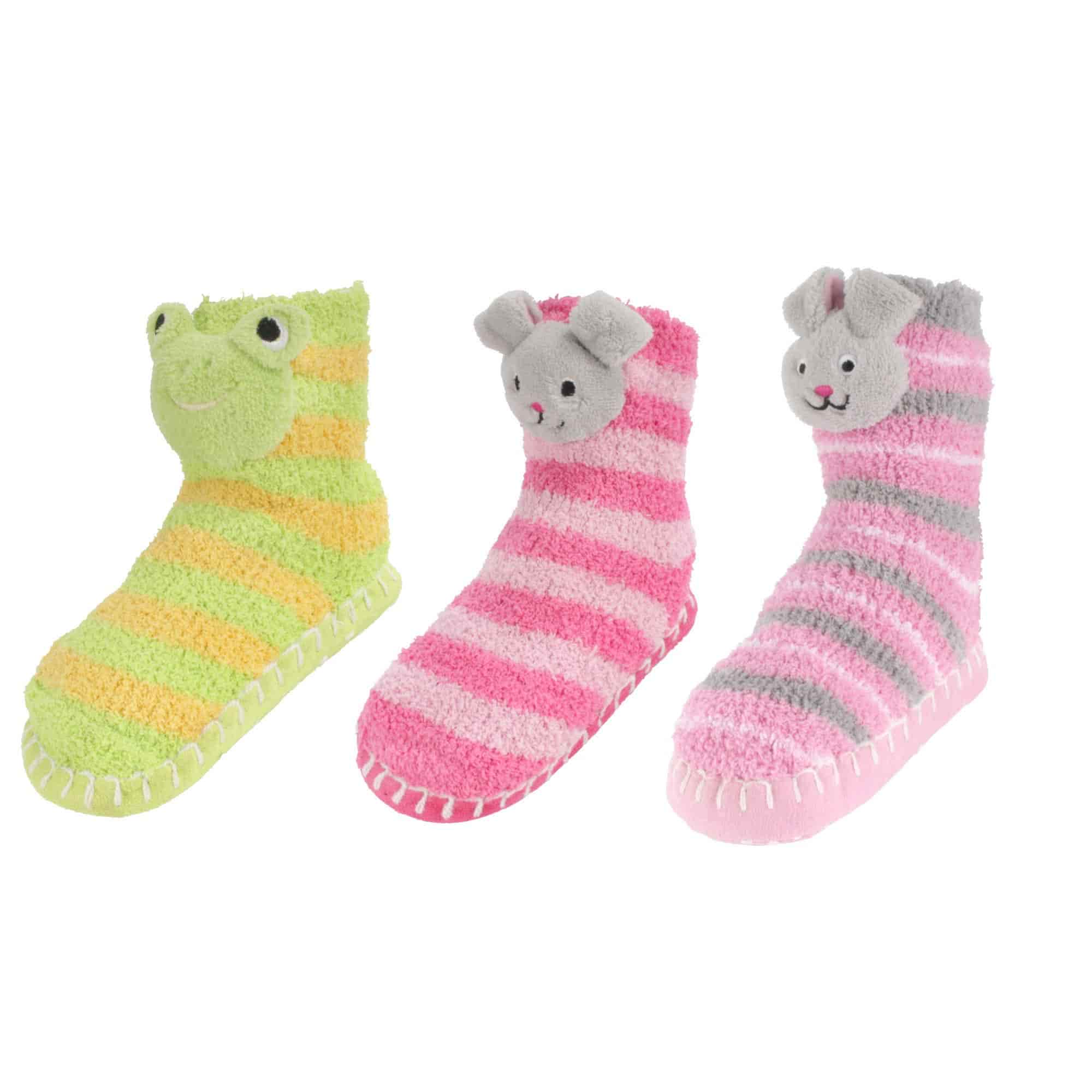 Kids Fuzzy Animal Non-Slip Slippers: 3 Pairs - Image 3