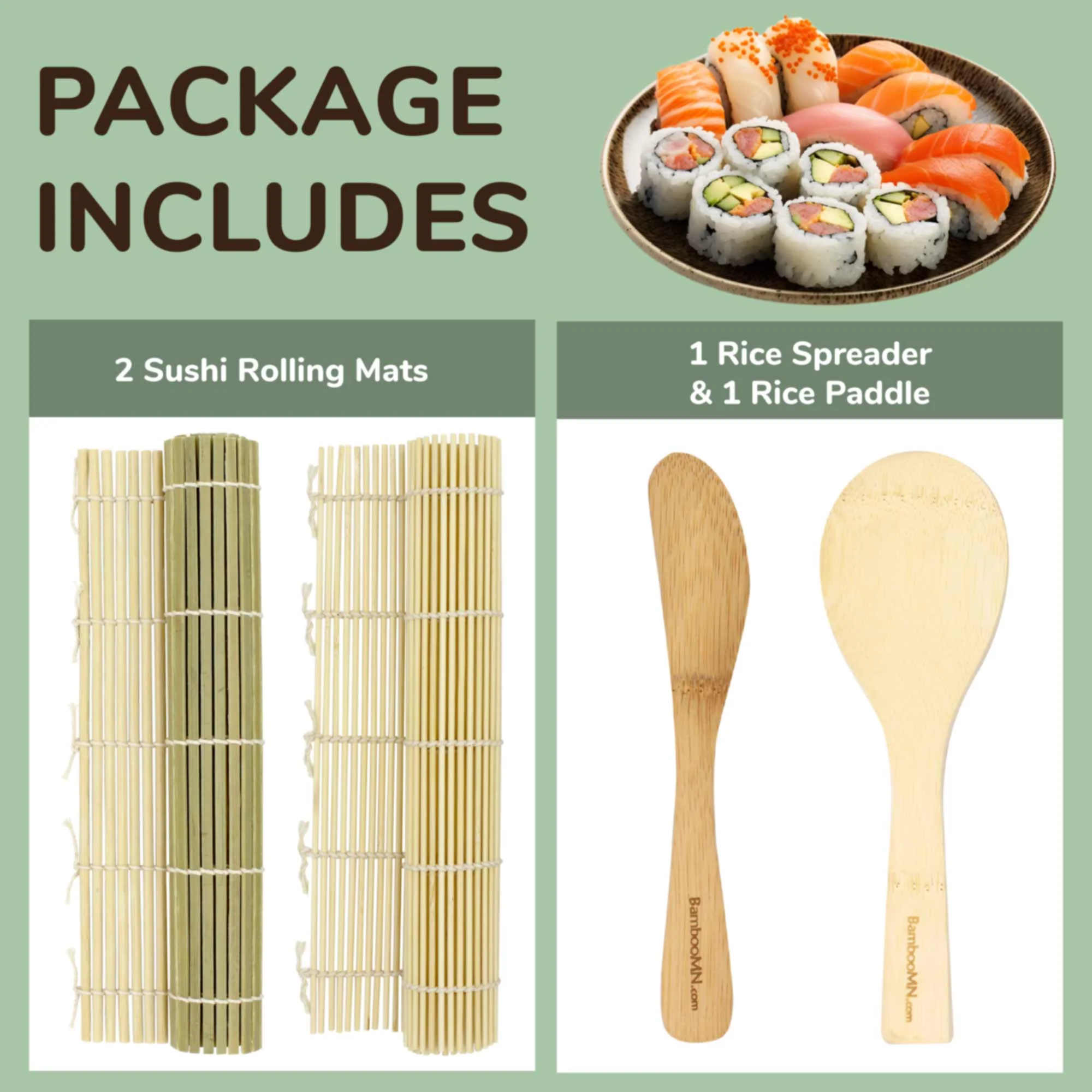 Sushi Rolling Kit with 2 Rolling Mats, Rice Paddle and Spreader - Image 4
