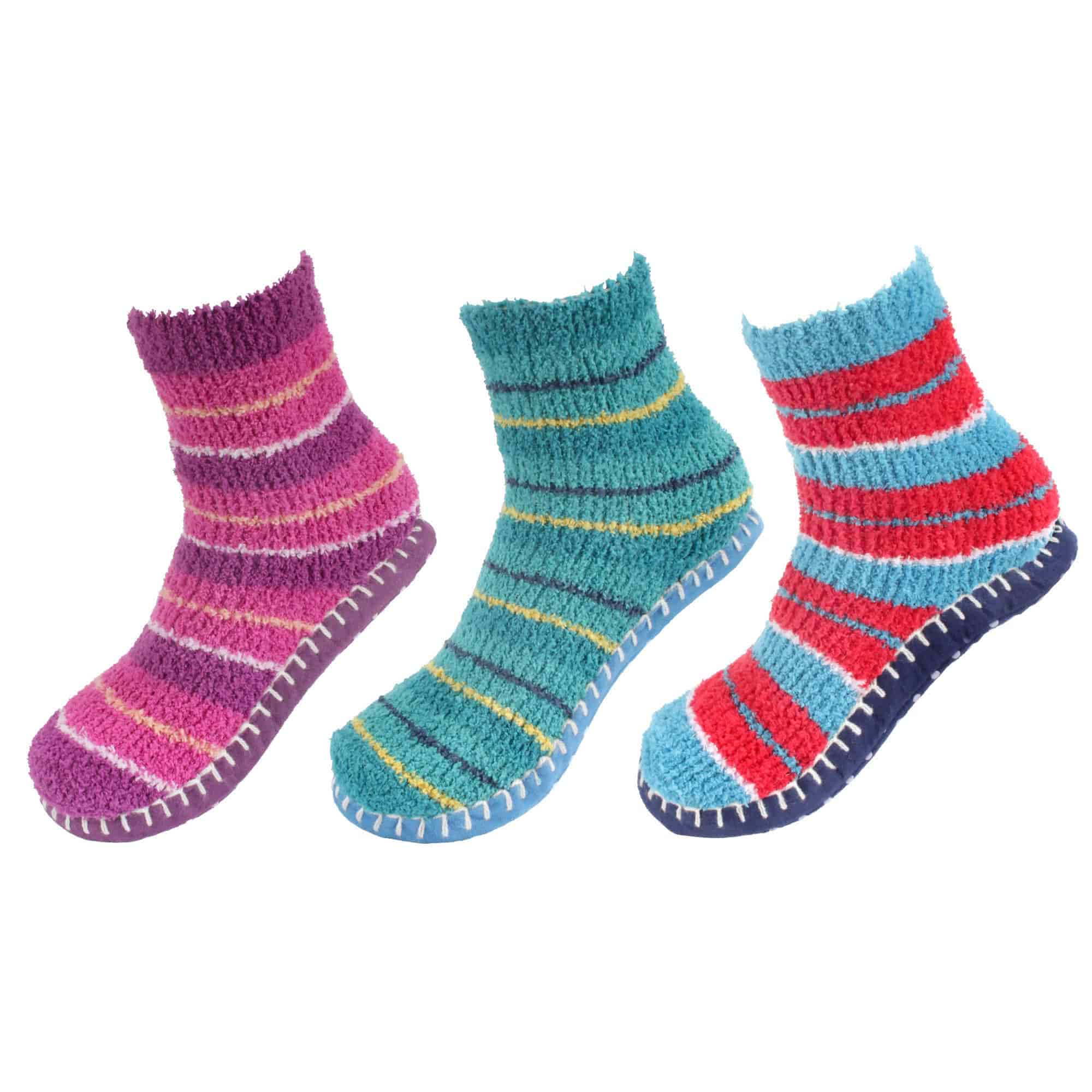 Fuzzy Animal Slippers for Women with Non Slip Slipper Grippers - 3 Pairs - Image 3