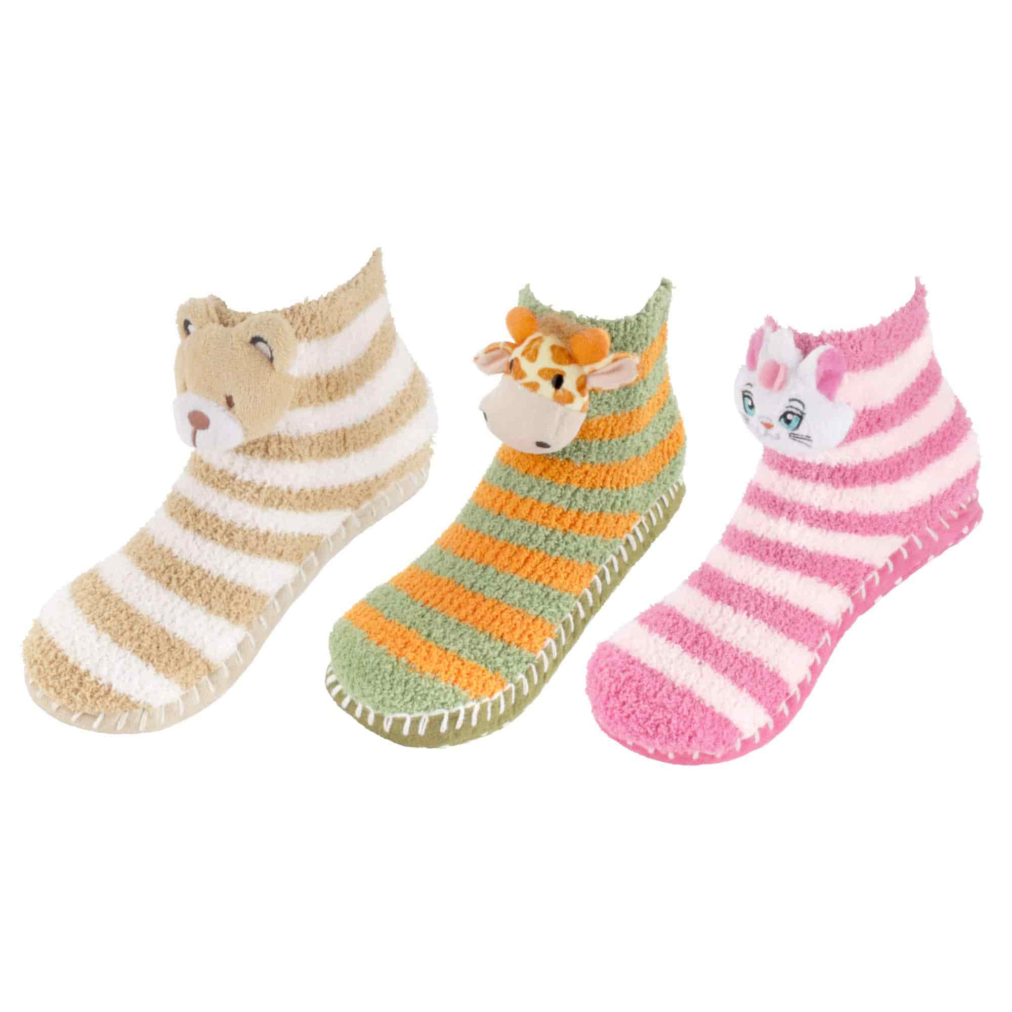 Fuzzy Animal Slippers for Women with Non Slip Slipper Grippers - 3 Pairs - Image 4