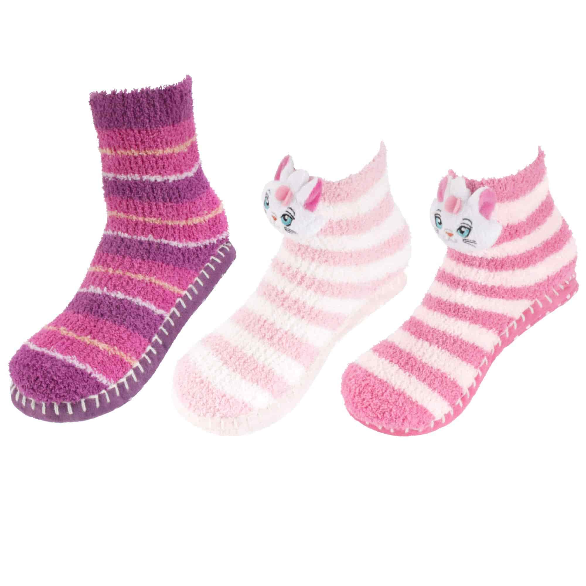 Fuzzy Animal Slippers for Women with Non Slip Slipper Grippers - 3 Pairs - Image 5