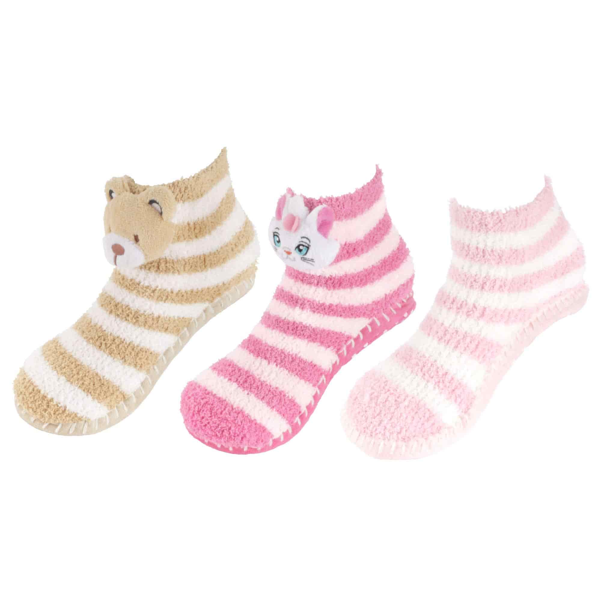 Fuzzy Animal Slippers for Women with Non Slip Slipper Grippers - 3 Pairs - Image 6
