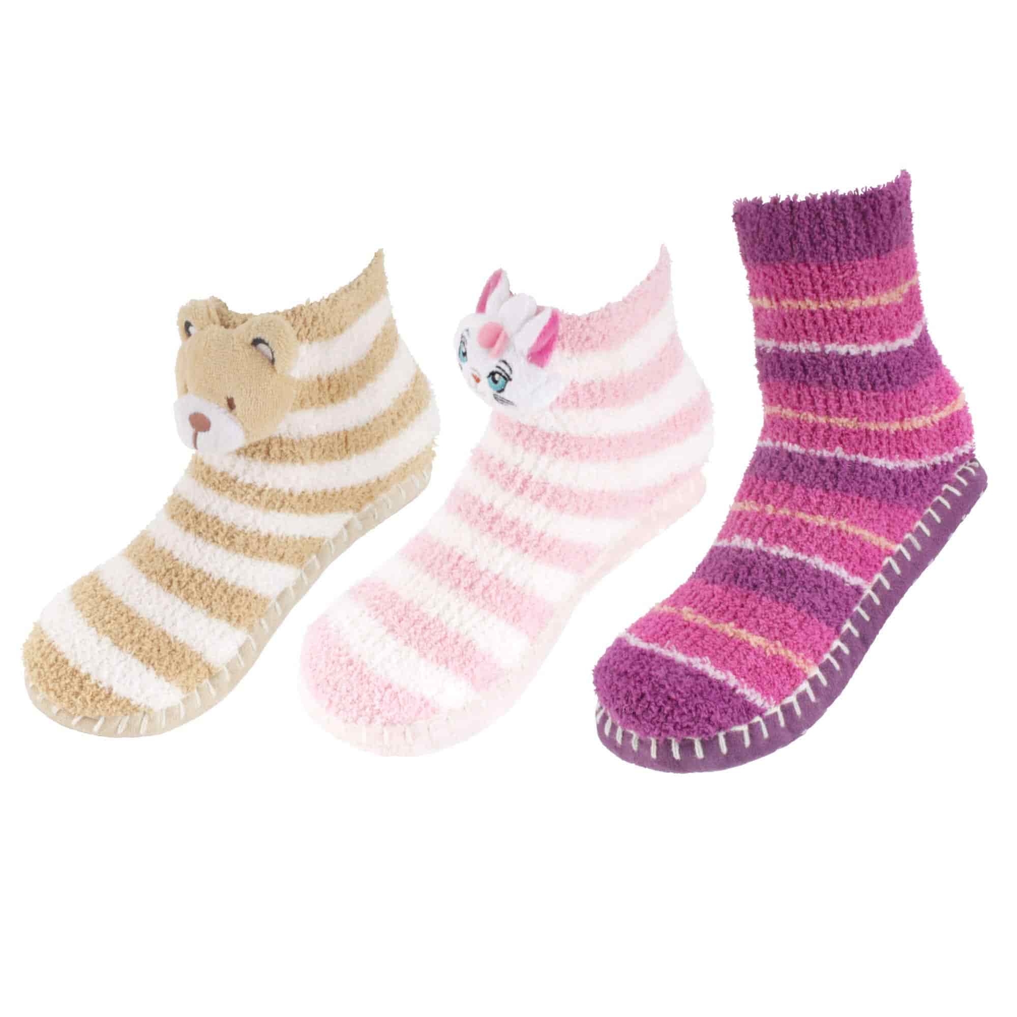 Fuzzy Animal Slippers for Women with Non Slip Slipper Grippers - 3 Pairs - Image 7