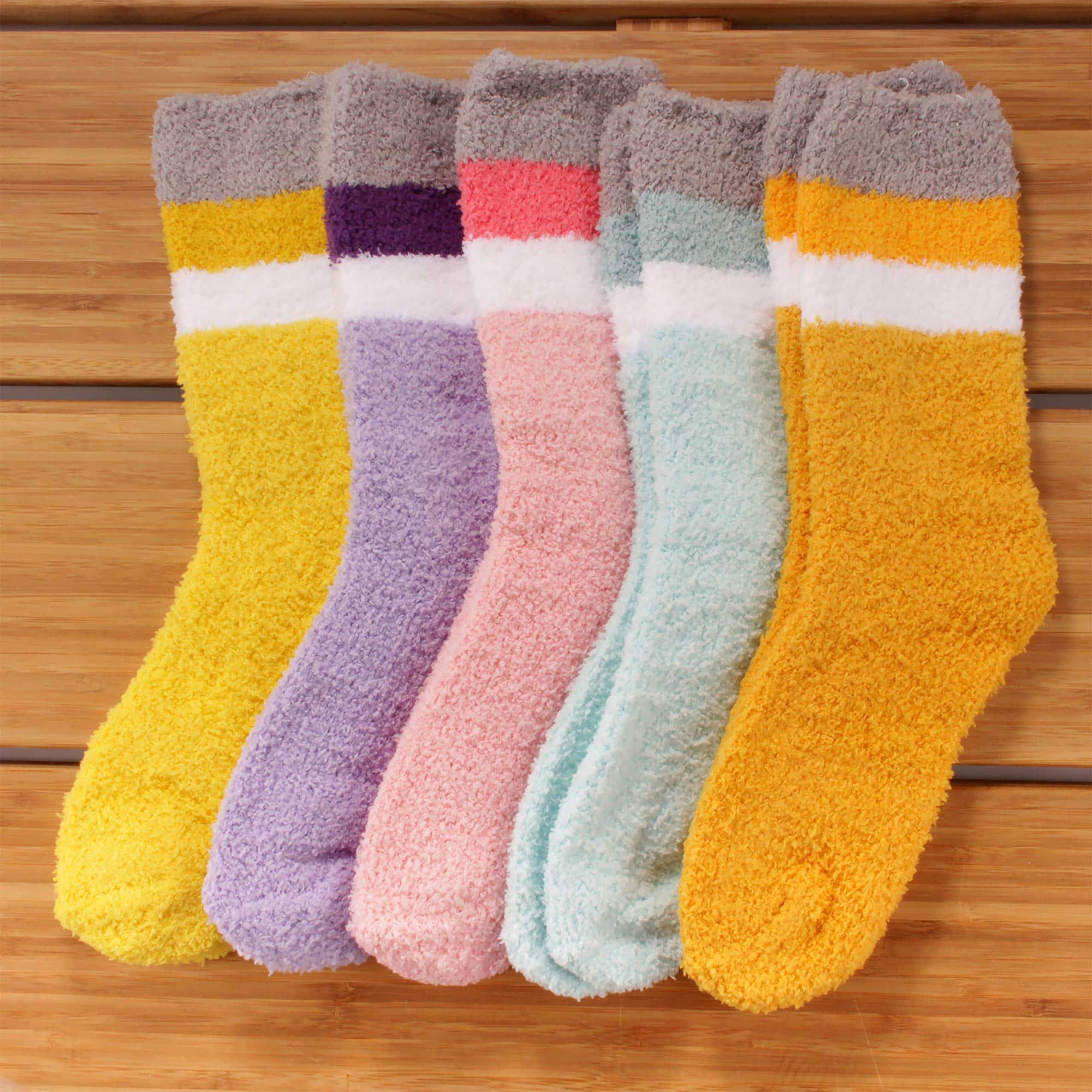 Women's Soft and Cozy Fuzzy Assorted Crew Socks - 5 Pair Assortments - Image 5