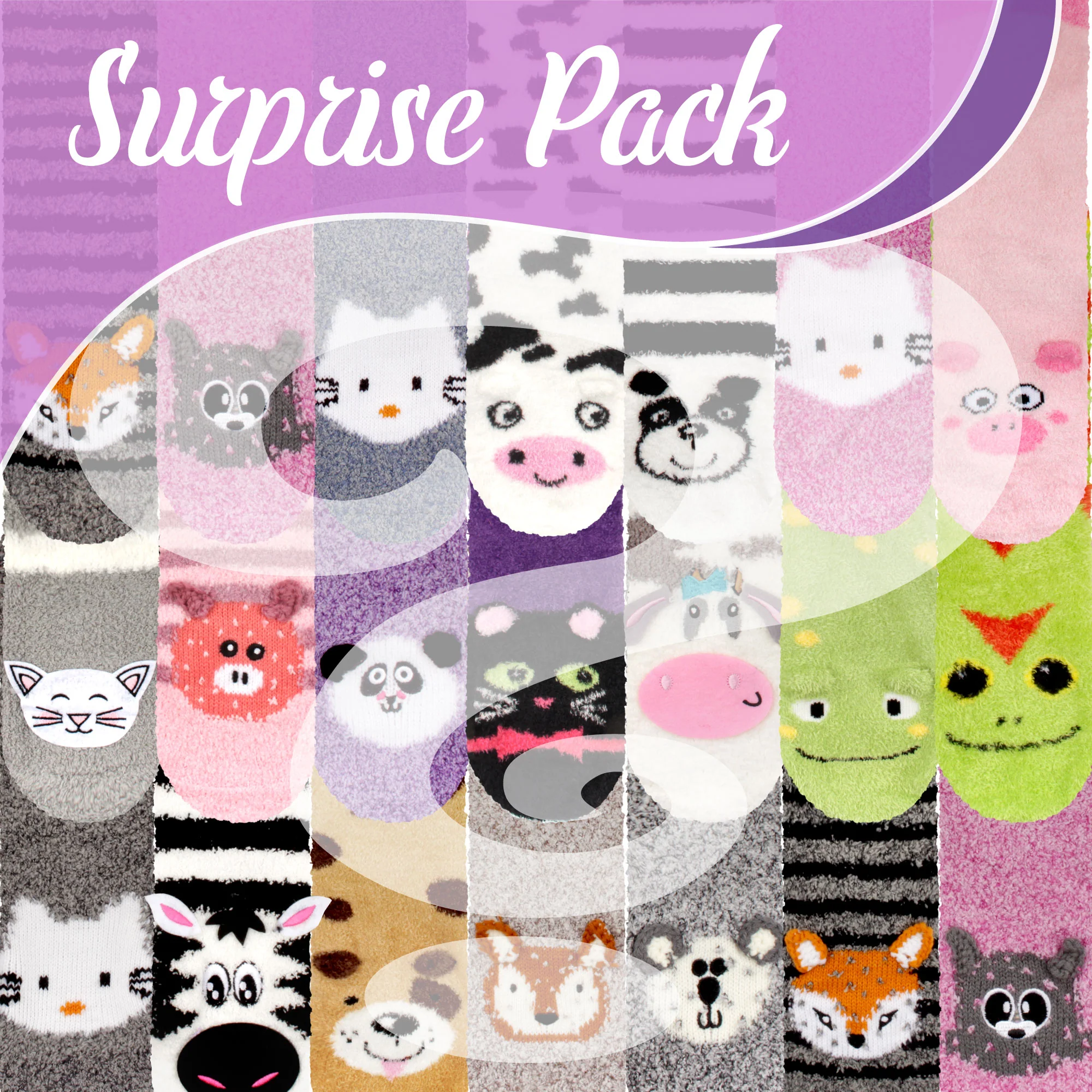 Fuzzy Cozy Microfiber Animal Socks Assortments - 3 Pairs - Image 41