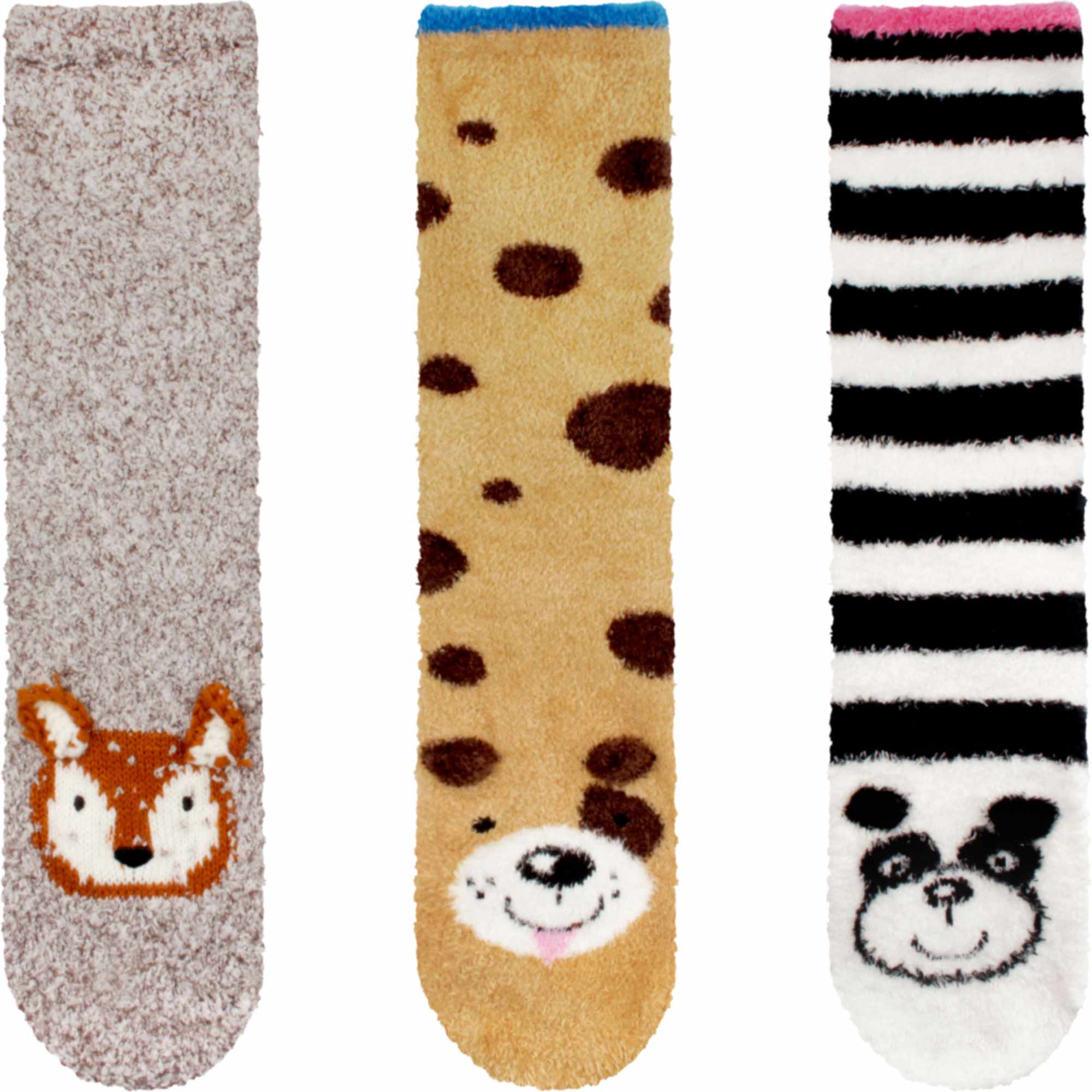 Fuzzy Cozy Microfiber Animal Socks Assortments - 3 Pairs - Image 43