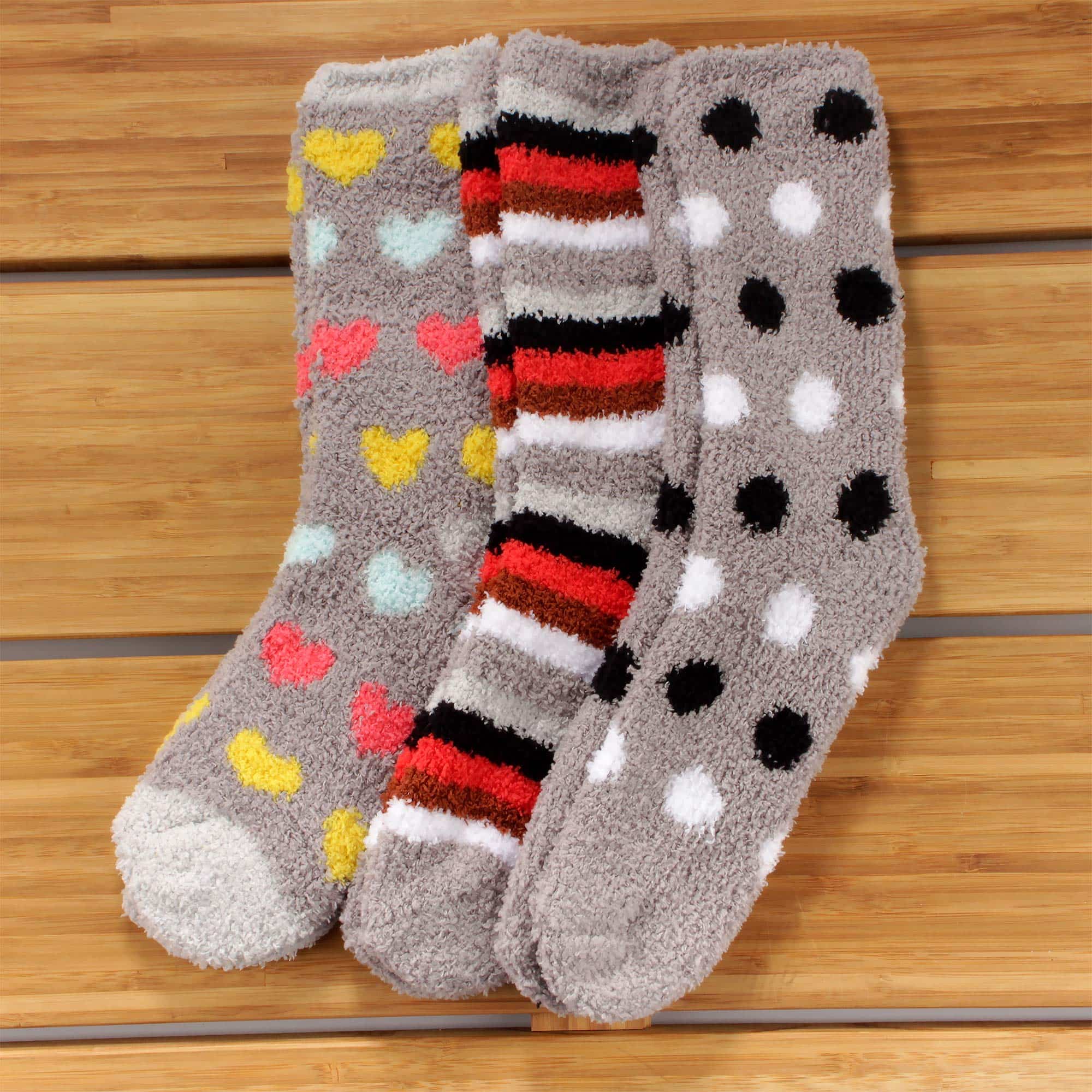 Women's Soft and Cozy Fuzzy Assorted Crew Socks - 3 Pair Assortments - Image 4